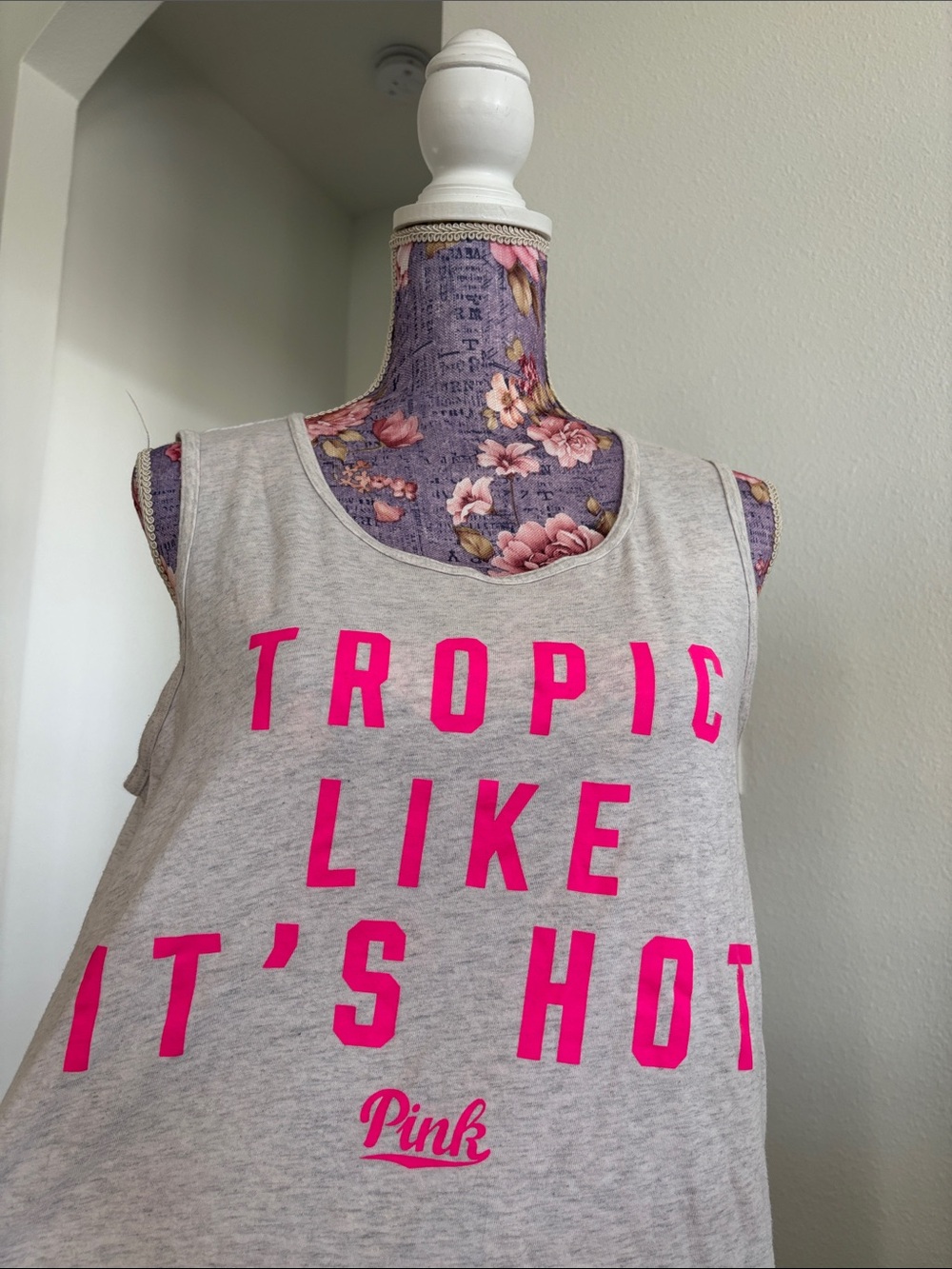 PINK Victoria's Secret Gray Tank with Hot Pink Graphic